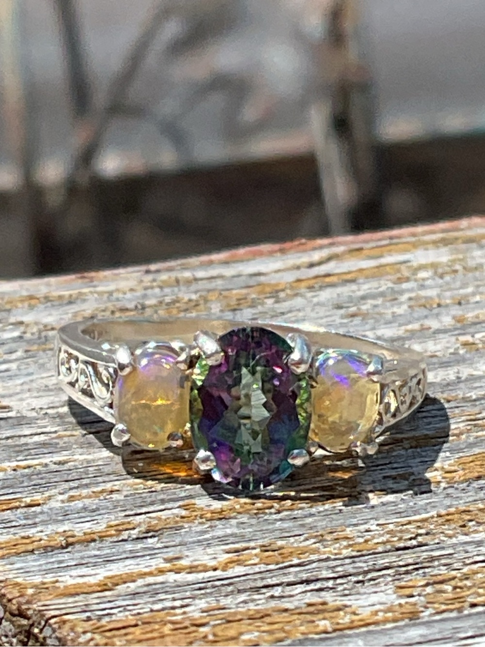 Mystic Topaz and Fire Opal .925 Silver Ring 7